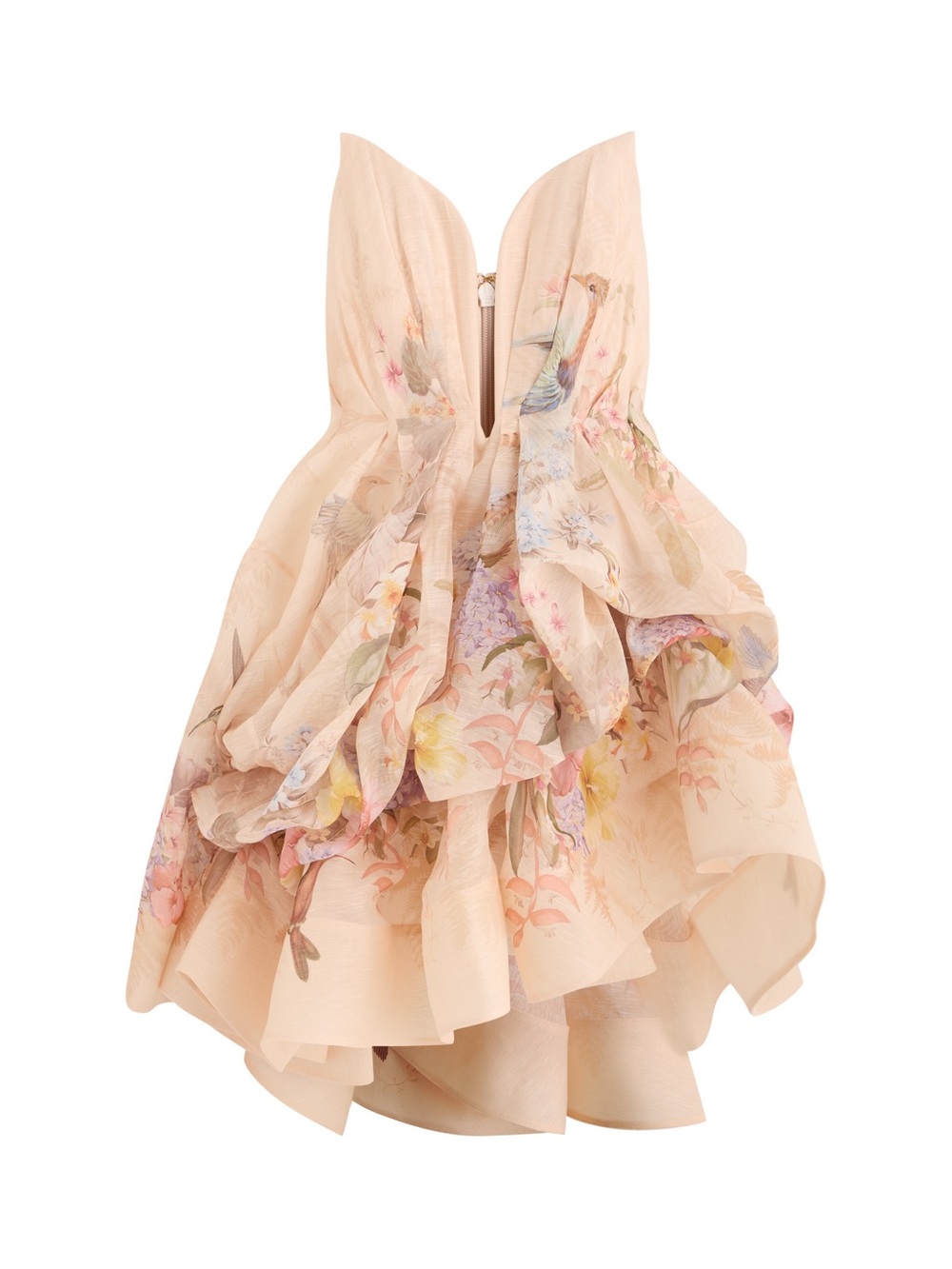 Zimmermann Cream Floral Print Strapless Dress